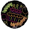 BALLON METALLIQUE ROND HAPPY BIRTHDAY NEON 46 CM