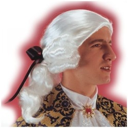 PERRUQUE CAVALIER MARQUIS QUEUE DE CHEVAL BLANCHE