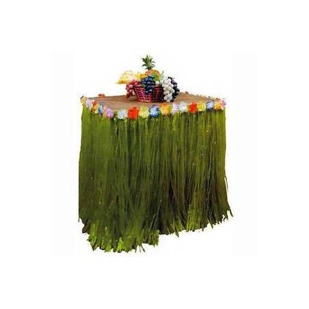 JUPE DE TABLE HAWAI VERTE AVEC FLEURS 270X80 CM