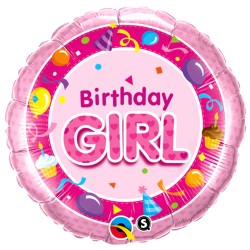 BALLON METALLIQUE ROND BIRTHDAY GIRL ROSE 46 CM