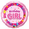 BALLON METALLIQUE ROND BIRTHDAY GIRL ROSE 46 CM