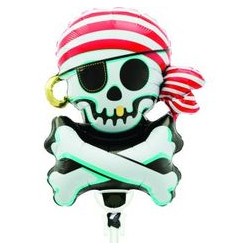 BALLON METALLIQUE PIRATE TETE DE MORT JOLLY ROGER 36 CM