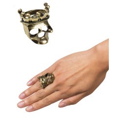 BAGUE SQUELETTE ROI DES PIRATES COURONNE OR 