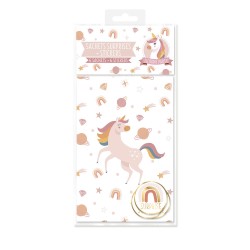 6 SACHETS DE FETE  LICORNE EN PAPIER + 6 STICKERS