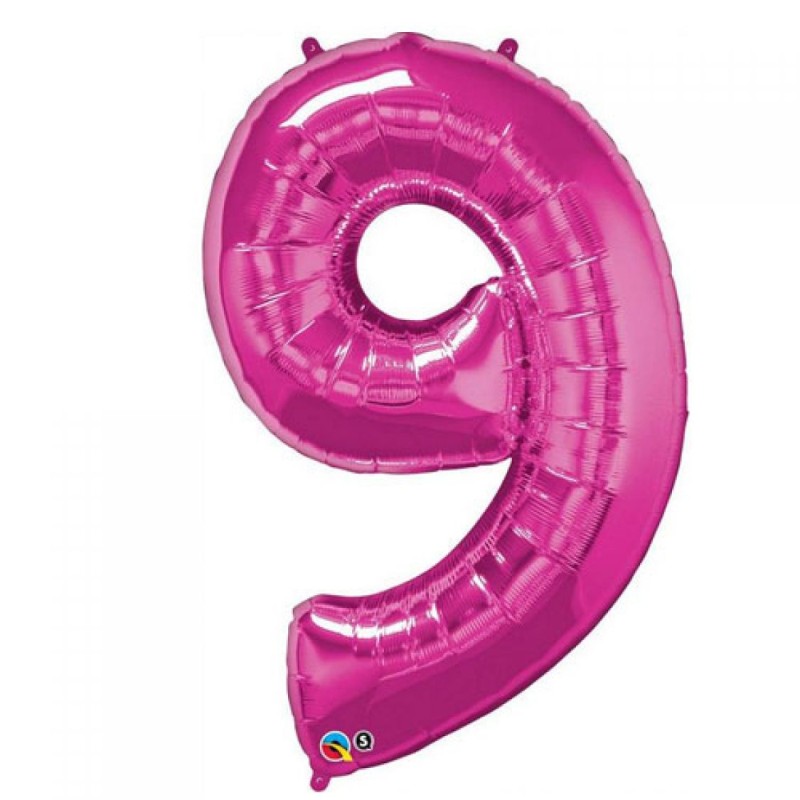 BALLON METALLIQUE CHIFFRE 9 ROSE FUSCHIA 86 CM