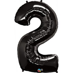 BALLON METALLIQUE CHIFFRE 2 NOIR 86 CM