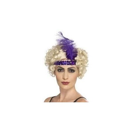 BANDEAU VIOLET CHARLESTON A SEQUINS ET PLUMES 