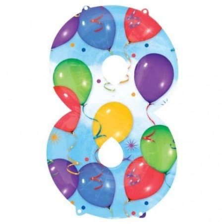 BALLON METALLIQUE CHIFFRE 8 MULTICOLORE ANNIVERSAIRE 86 CM