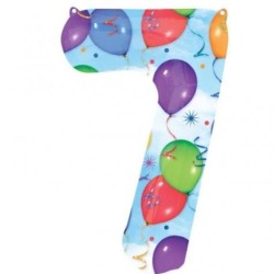 BALLON METALLIQUE CHIFFRE 7 MULTICOLORE ANNIVERSAIRE 86 CM