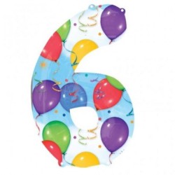 BALLON METALLIQUE CHIFFRE 6 MULTICOLORE ANNIVERSAIRE 86 CM