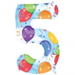 BALLON METALLIQUE CHIFFRE 5 MULTICOLORE ANNIVERSAIRE 86 CM