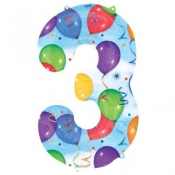 BALLON METALLIQUE CHIFFRE 3 MULTICOLORE ANNIVERSAIRE 86 CM