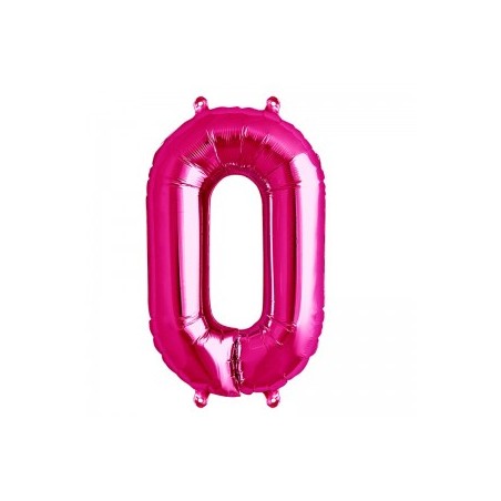 BALLON METALLIQUE CHIFFRE 0 FUSCHIA 41 CM