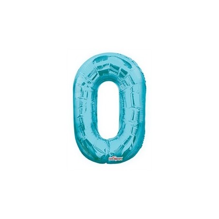 BALLON METALLIQUE CHIFFRE 0 BLEU CIEL 35 CM