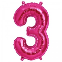 BALLON METALLIQUE CHIFFRE 3 FUSCHIA 41 CM