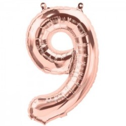 BALLON METALLIQUE CHIFFRE 9 ROSE GOLD 40 CM