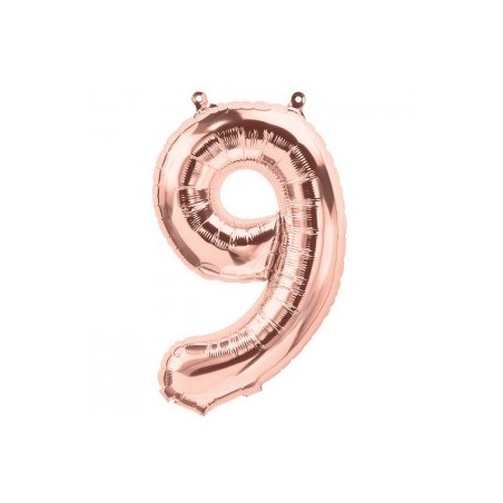 BALLON METALLIQUE CHIFFRE 9 ROSE GOLD 40 CM