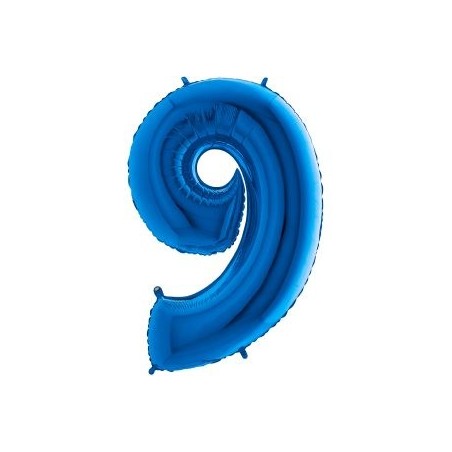 BALLON METALLIQUE CHIFFRE 9 BLEU 41 CM