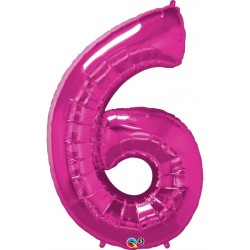 BALLON METALLIQUE CHIFFRE 6 FUSCHIA 41 CM