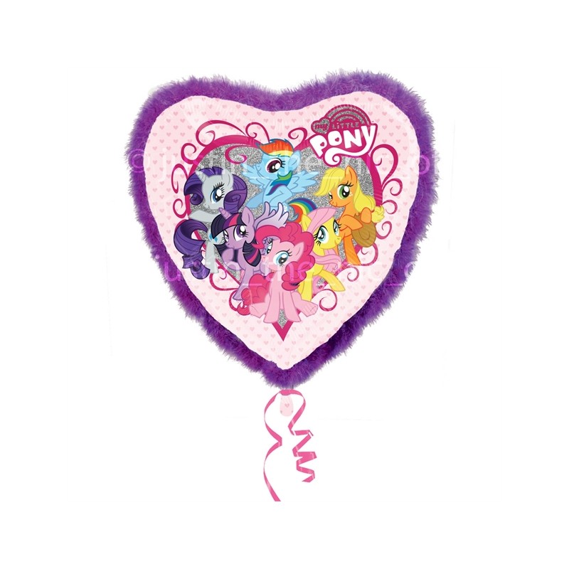 BALLON METALLIQUE COEUR AVEC MARABOUT MY LITTLE PONY 81 X 81 CM