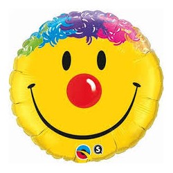 BALLON METALLIQUE ROND SMILEY TETE DE CLOWN 46 CM