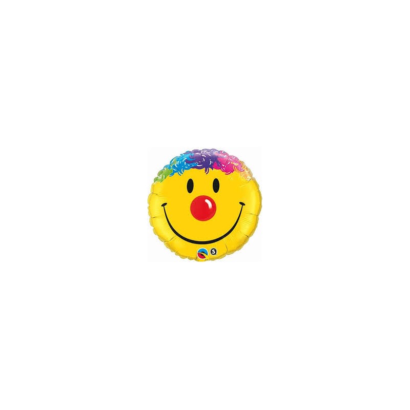 BALLON METALLIQUE ROND SMILEY TETE DE CLOWN 46 CM