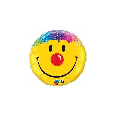 BALLON METALLIQUE ROND SMILEY TETE DE CLOWN 46 CM