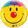 BALLON METALLIQUE ROND SMILEY TETE DE CLOWN 46 CM