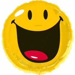 BALLON METALLIQUE FOIL SMILEY ROND JAUNE 43 CM