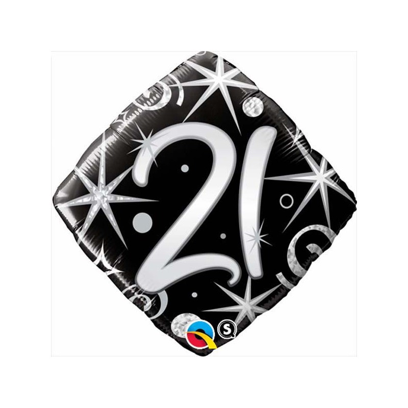 BALLON METALLIQUE ANNIVERSAIRE CHIFFRE 21 NOIR ET ARGENT 46 CM