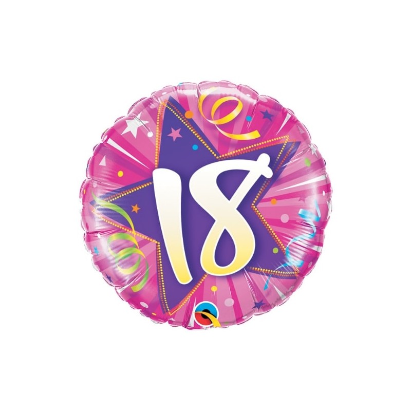 BALLON METALLIQUE ANNIVERSAIRE CHIFFRE 18 ROSE ET VIOLET 46 CM