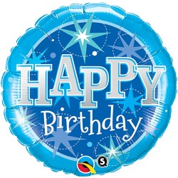 BALLON METALLIQUE ROND HAPPY BIRTHDAY BLEU ET ARGENT 91 CM