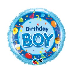 BALLON METALLIQUE ROND BIRTHDAY BOY BLEU 46 CM