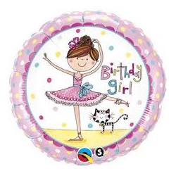 BALLON METALLIQUE ROND BIRTHDAY GIRL BALERINE 46 CM