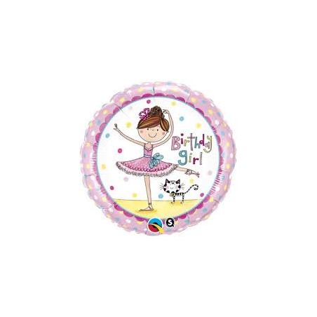 BALLON METALLIQUE ROND BIRTHDAY GIRL BALERINE 46 CM