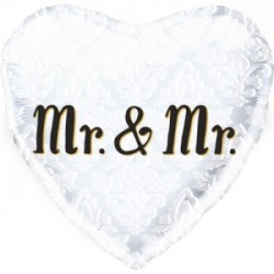 BALLON METALLIQUE COEUR MR. & MR. BLANC 46 CM