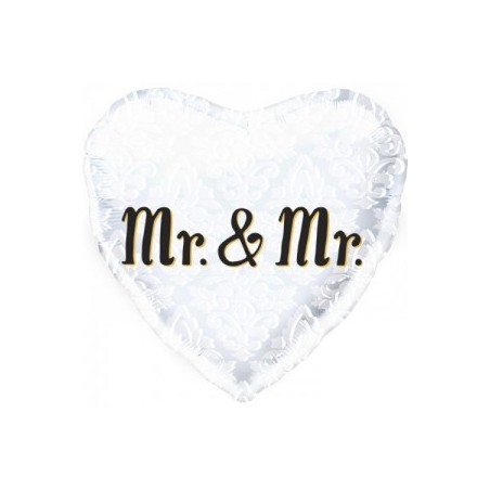 BALLON METALLIQUE COEUR MR. & MR. BLANC 46 CM