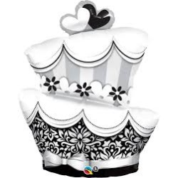 BALLON METALLIQUE GATEAU ANNIVERSAIRE NOIR ET ARGENT 104 CM