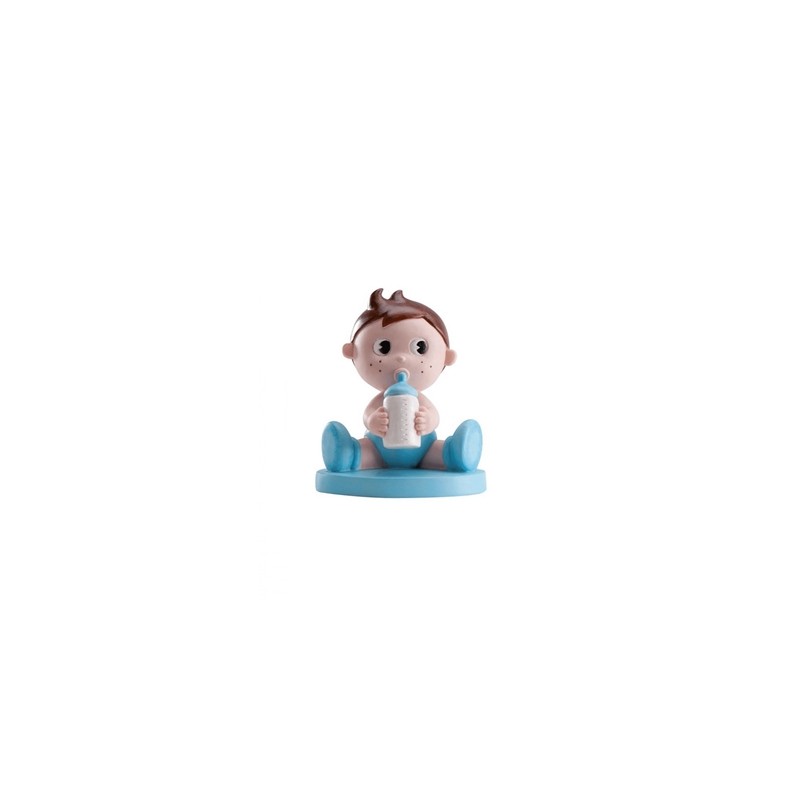 FIGURINE BEBE BLEU AVEC BIBERON 