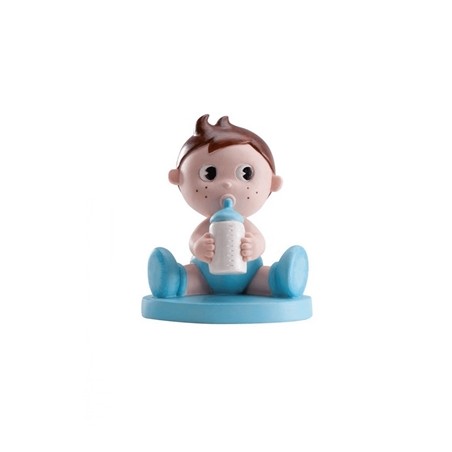 FIGURINE BEBE BLEU AVEC BIBERON 