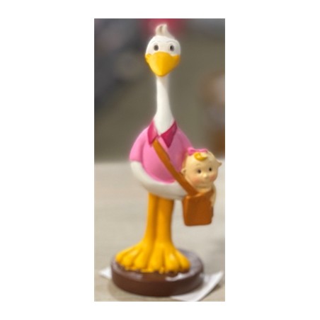 FIGURINE CIGOGNE  AVEC BEBE ROSE