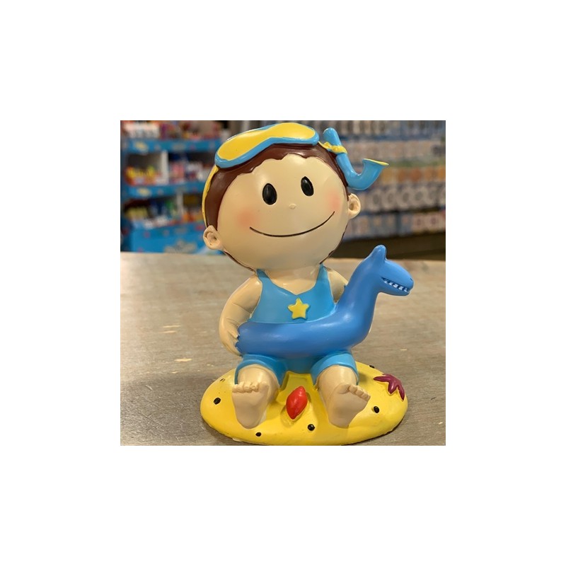 FIGURINE BEBE BLEU PLONGEUR SUR SABLE 10 CM