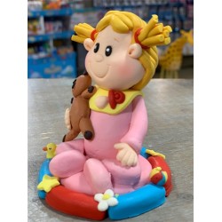 FIGURINE BEBE FILLE ROSE AVEC COUETTES ET DOUDOU