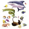 DECOR FOND MARIN RAIE REQUIN POISSONS 16 ELEMENTS