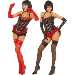 DEGUISEMENT CORSET VINYL NOIR DECOR ROUGE CABARET