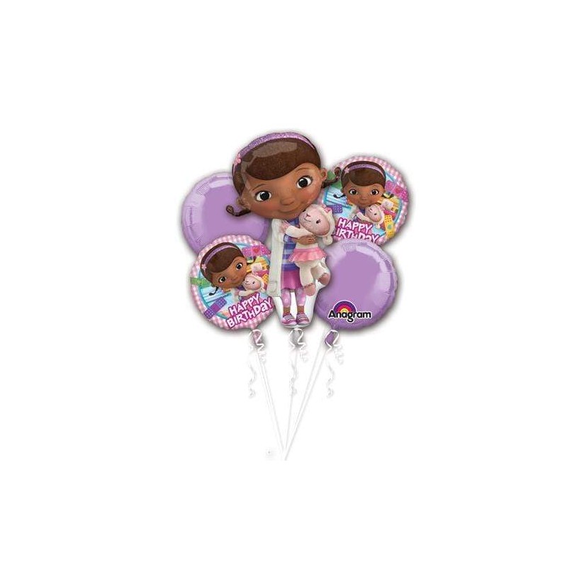 5 BALLONS METALLIQUES DOC LA PELUCHE EN BOUQUET