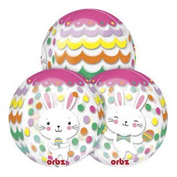 BALLON ORBZ TRANSPARENT LAPIN ET OEUFS 38 X 40 CM