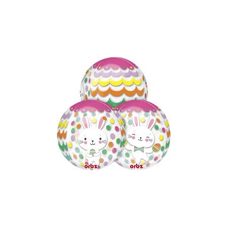 BALLON ORBZ TRANSPARENT LAPIN ET OEUFS 38 X 40 CM