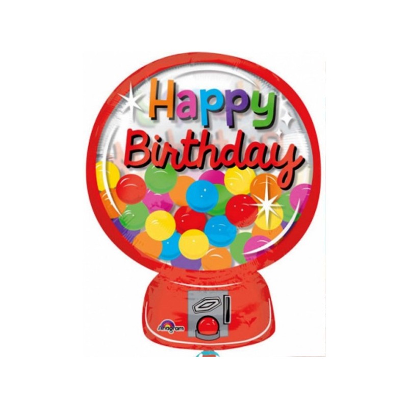 BALLON TRANSPARENT DISTRIBUTEUR A BONBON HAPPY BIRTHDAY MULTICOLOR 38 X 50 CM