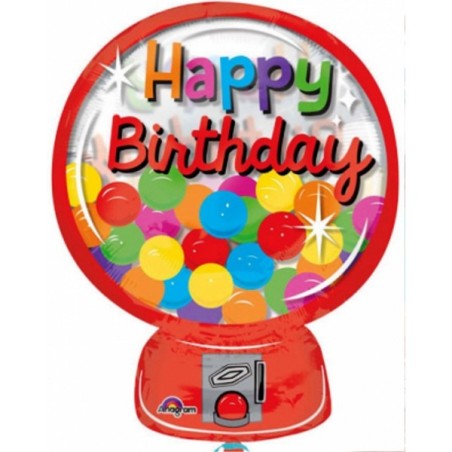 BALLON TRANSPARENT DISTRIBUTEUR A BONBON HAPPY BIRTHDAY MULTICOLOR 38 X 50 CM